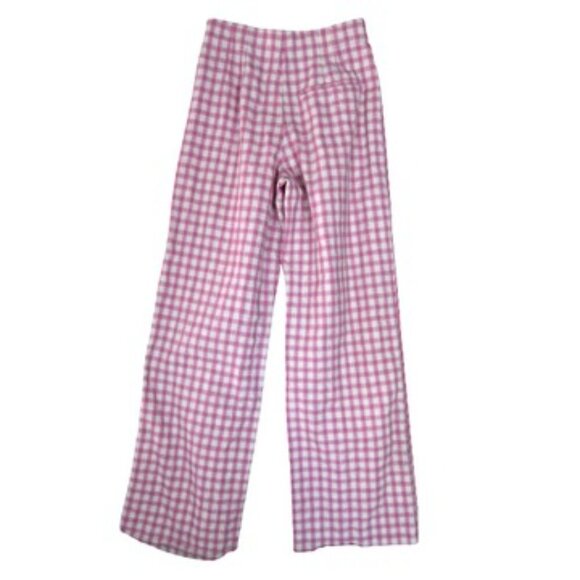 Zara Pink Gingham Pants Small Cottagecore Coquette Wide Legs Resortwear - Picture 2 of 8